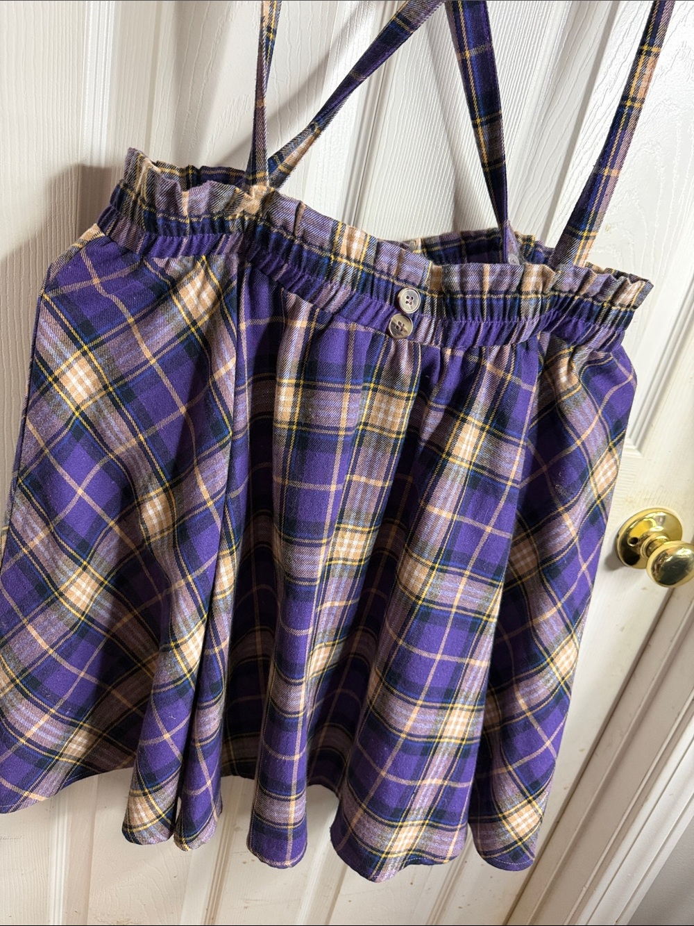 Allegra K Purple Plaid Skater Skirt with Yellow & Black Accents